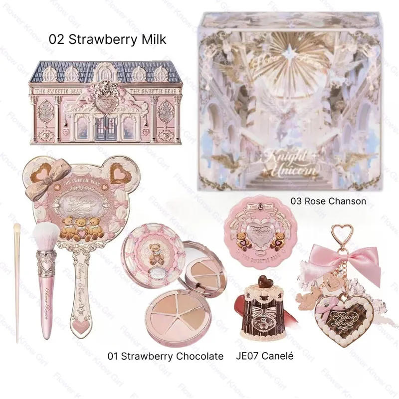 Flower Knows Full Makeup Kit Luxury Gift Box Eyeshadow Palette Blush Lip Cream Hand Mirror Hair Clip Bag Pendant Cute Beauty Cos