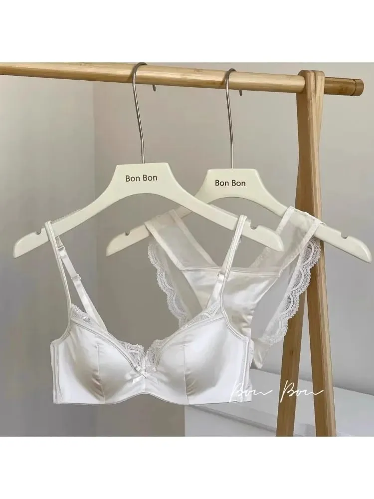 French Luxury Silk Bra for Small Bust Women Adjustable Slimming Bralette & Panty Set Comfort Sexy Sheer Lingerie set bra — image 3