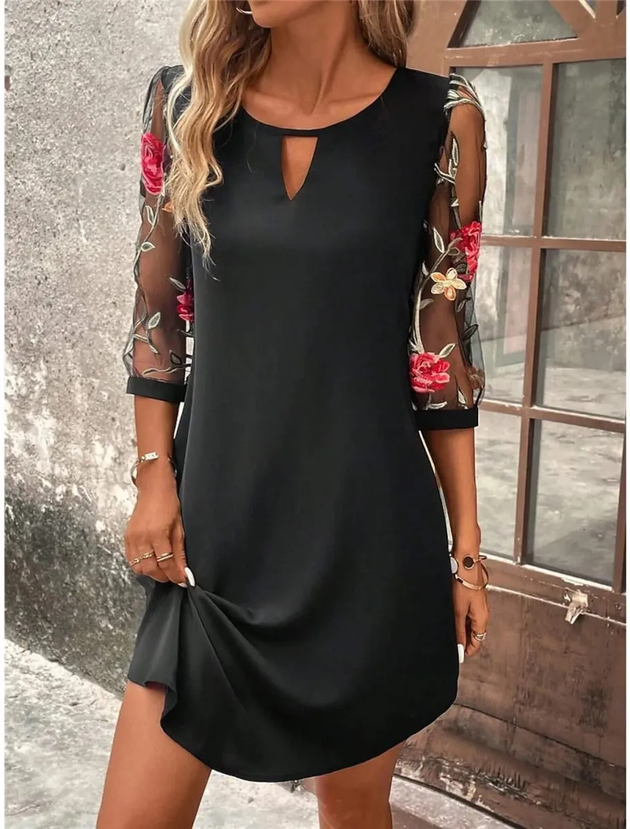 Luxury Dress Women's Perspective Mid Sleeve Printed Round Neck Mini Skirt Summer New Year Party Dress — image 2