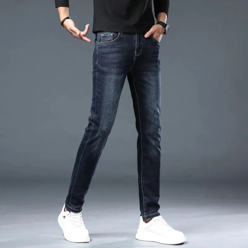Men's Jeans Autumn Spring High-End Trendy Slim Fit Skinny Pants All-Matching Washed 2025 New Men's Denim Trousers