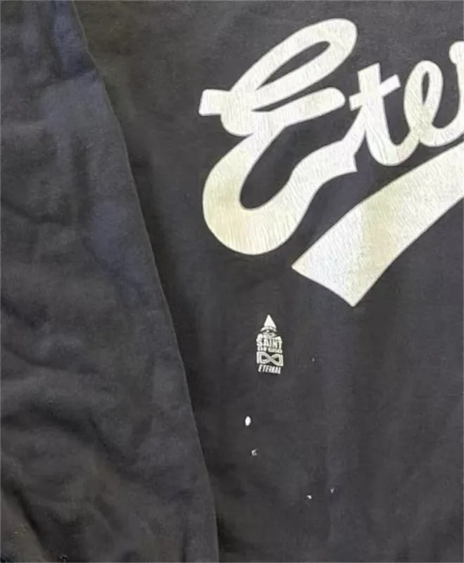 2025 Saint Star Pattern Printed Pure Cotton Washed Vintage Hoodie High Street Casual Loose Fashion Fleece Oversize Trendy Tops