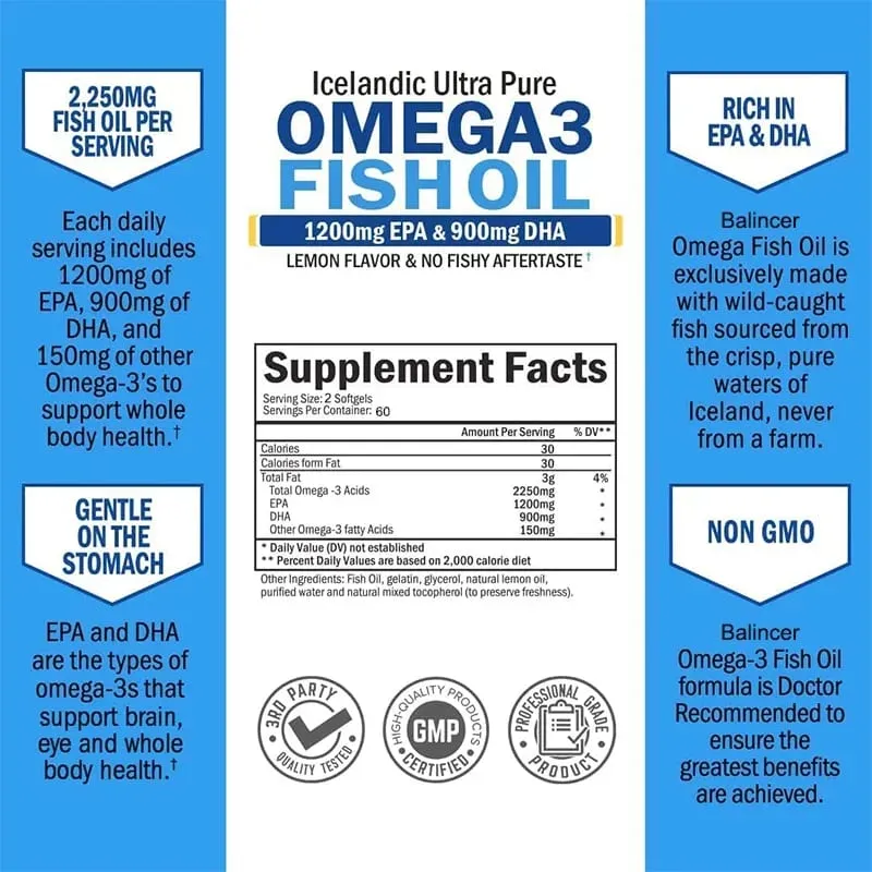 Omega 3 Fish Oil Capsule Supplement Rich in DHA EPA Antioxidant Skin Eyes Immune System,Non-GMO Gluten-free Vegetarian Capsules — image 5