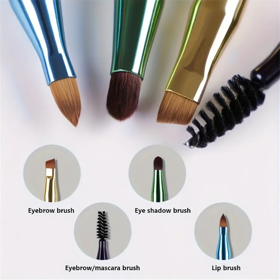 4-in-1 Portable Makeup Brush Set Metal Handle Eyebrow & Lip Brushes with Eyelash And Eyeshadow Applicators Travel-Friendly — image 3