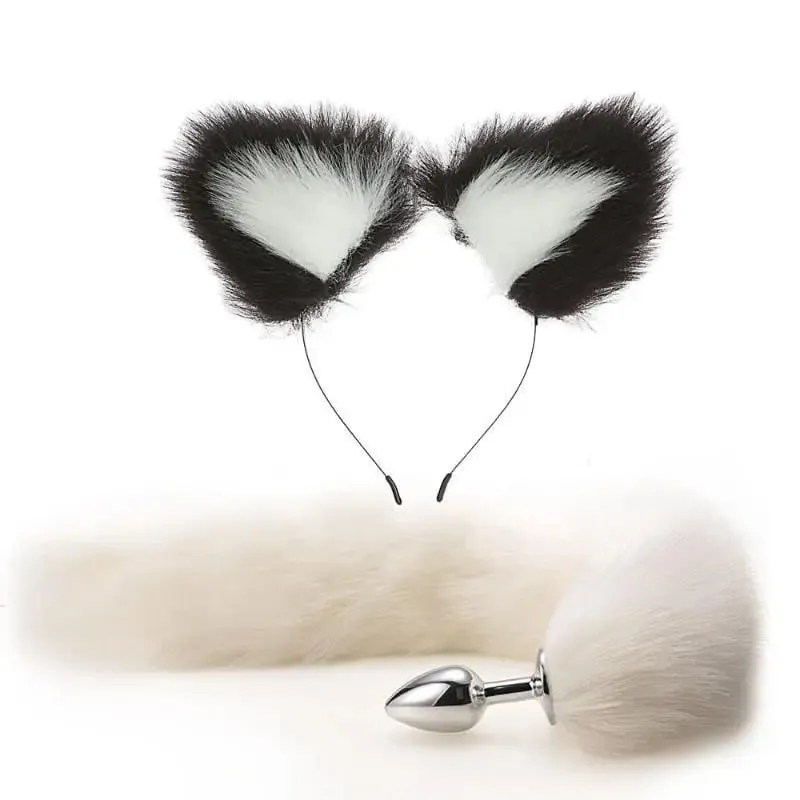 40cm Fox Tail anální kolík plyšové kočičí uši Čelenky Set anální kolík do ocasu Erotické Cosplay Sexuální hračky Ženy Anální masturbace