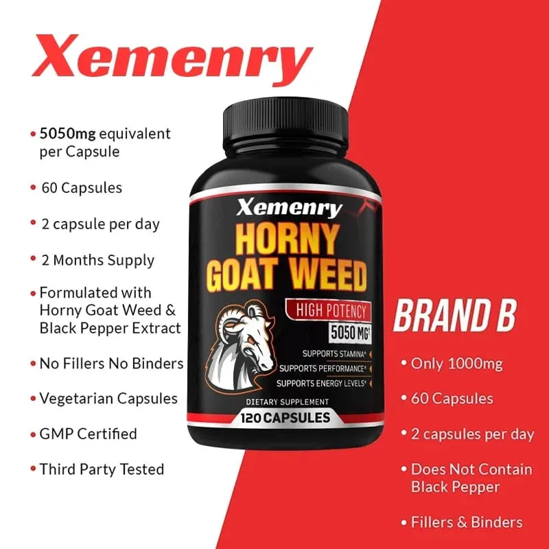 Men's Horny Goat Weed Capsules 5050 mg Formula Contains Black Pepper Extract — image 3