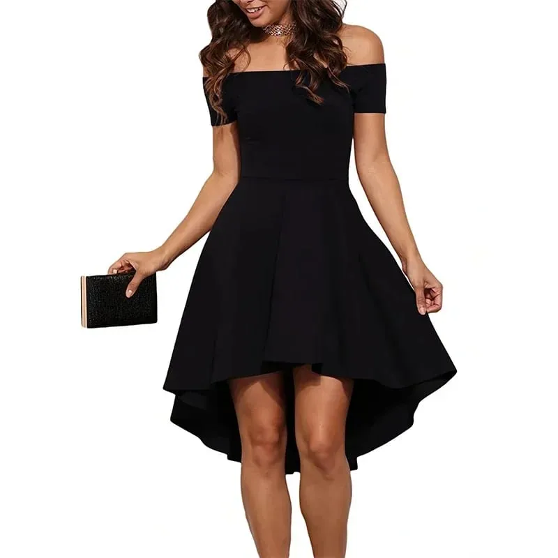 Off-Shoulder Elegance Women’s Asymmetrical Midi Dress - Solid Slim-Fit Season-Versatile Comfort Stretch — image 6
