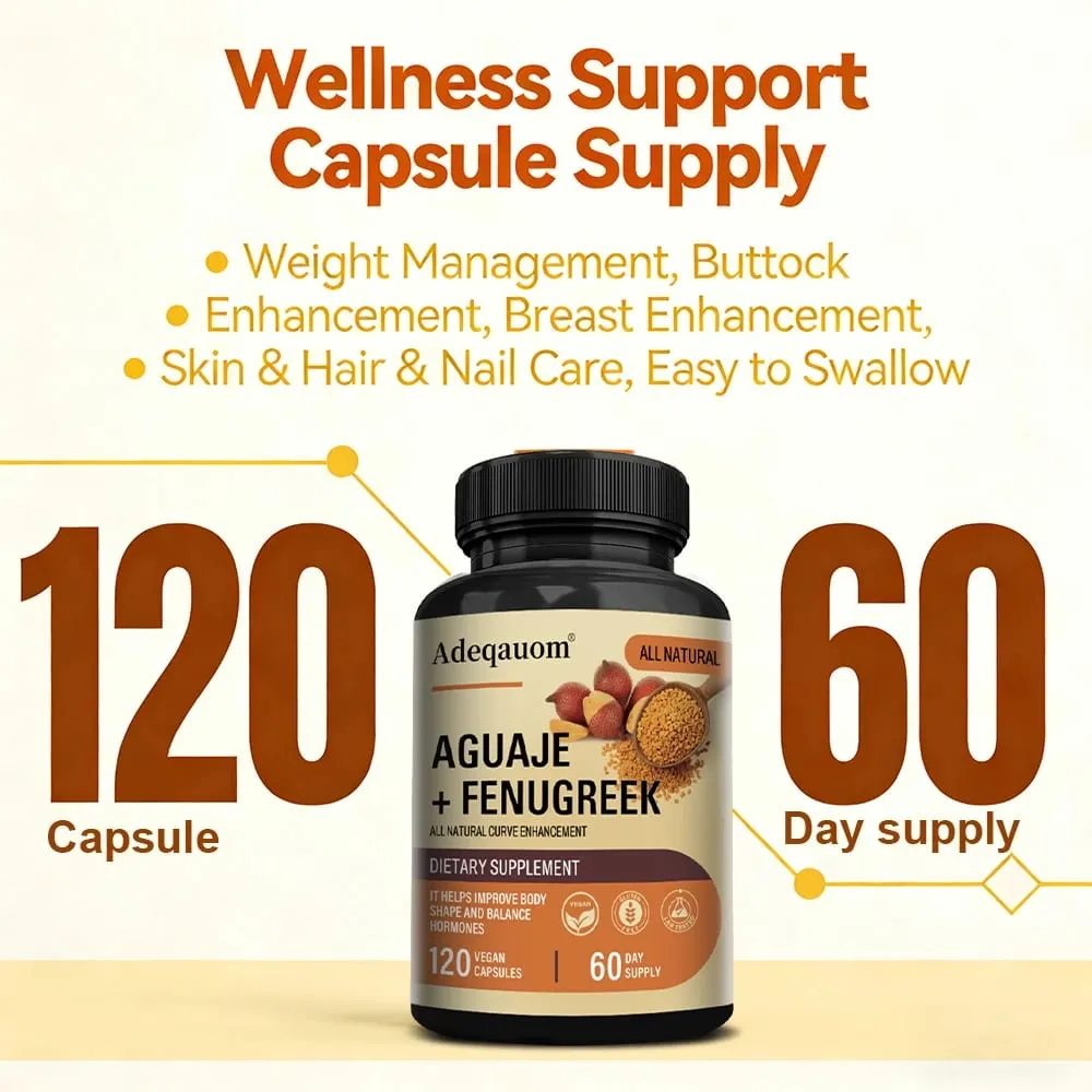Aguaje + Fenugreek Capsules - 1000mg Υποστηρίζει τους γλουτούς με καμπυλωτό σώμα και στήθος Υποστήριξη ανοσοποιητικής υγείας πλούσια σε πρωτεΐνες και βιταμίνες