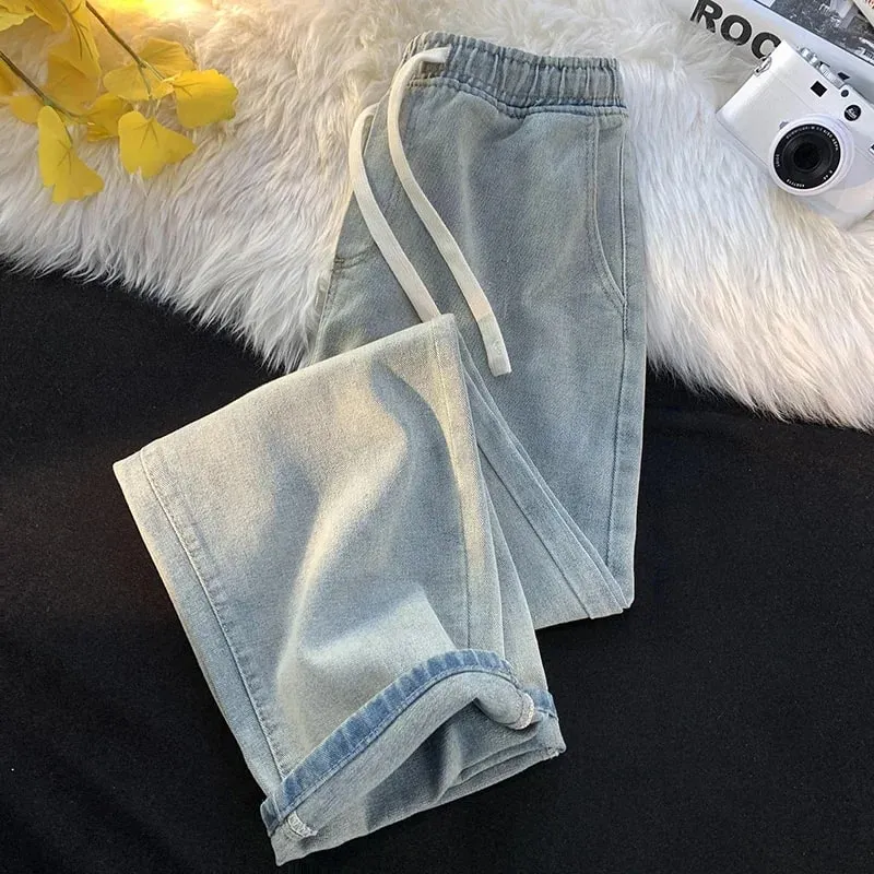 Casual Jeans Men's Baggy Straight Elastic Waist Drawstring Korea Fashion Male Vintage Denim Trousers Streetwear 3XL — image 7