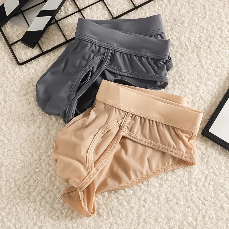 Open Front Fly Pouch Underwaer Men Scrotal Support Sports Briefs Ice Silk Breathable Underpant Bullet Separate Healthy Panties — image 12