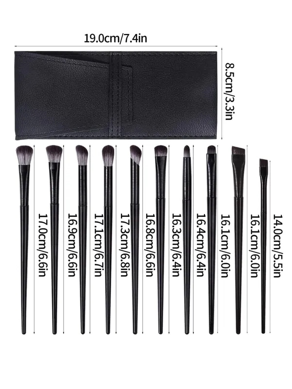 10-Piece Eye Makeup Brush Set: Eyeliner Eyeshadow Aegyo-sal Brushes with a PU Leather Makeup Brush Pouch