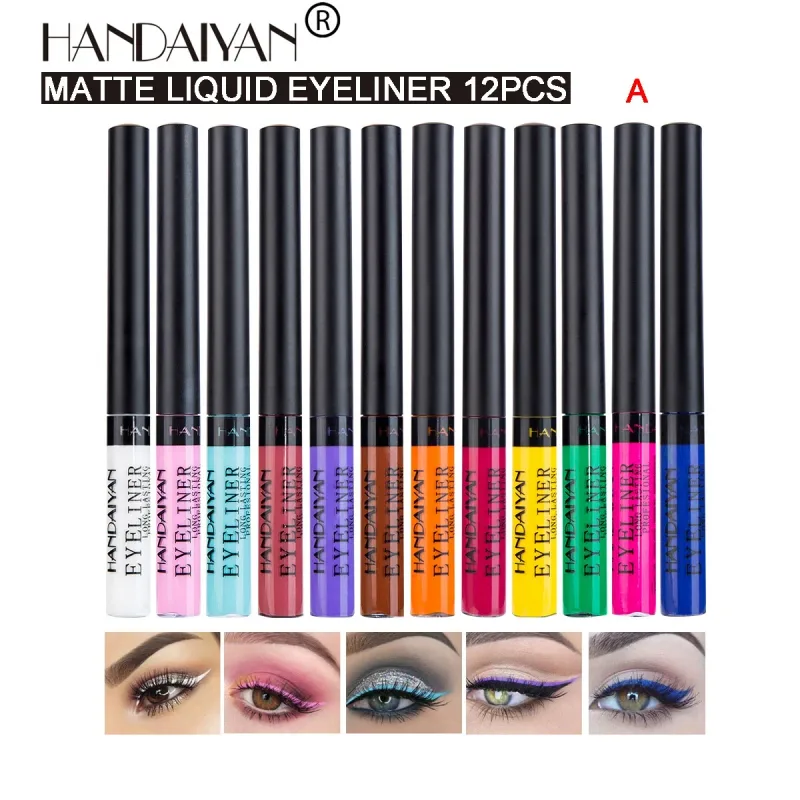 12pcs Colorful Waterproof Eyeliner Pen Set Fluorescent Matte Long-Lasting 24hrs Eye Liner Pencils for Face Makeup Decoration