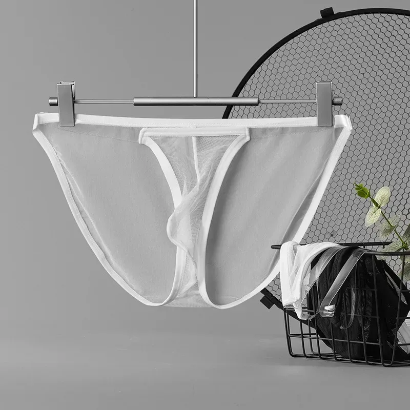 Mannen ondergoed sexy volledige mesh transparante slip dunne ijs zijde ademend lage taille sexy mannen ondergoed