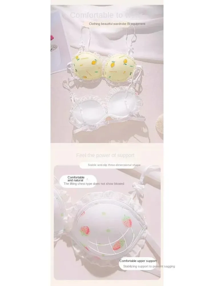 Strawberry 100% Lolita Collection Small Breasts Thin Cartoon Print Underwear Without Wire Back Pure Desire Bra Cover — image 3