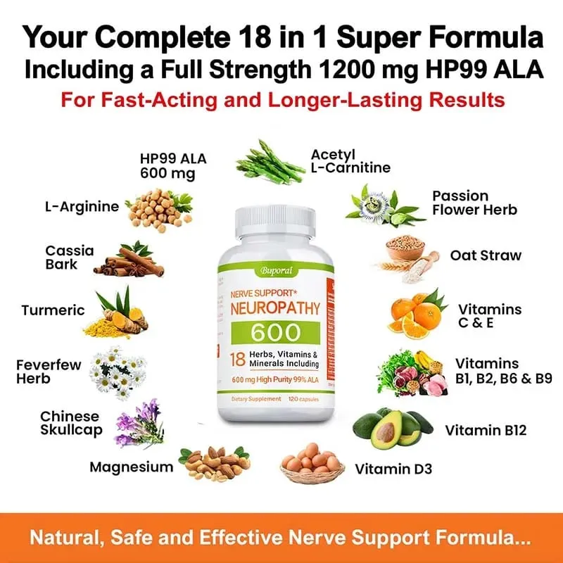 Neuropathy Support Supplement 600mg - Supports The Nervous System Relieves Stress Promotes Brain Function and Boosts Energy — image 4