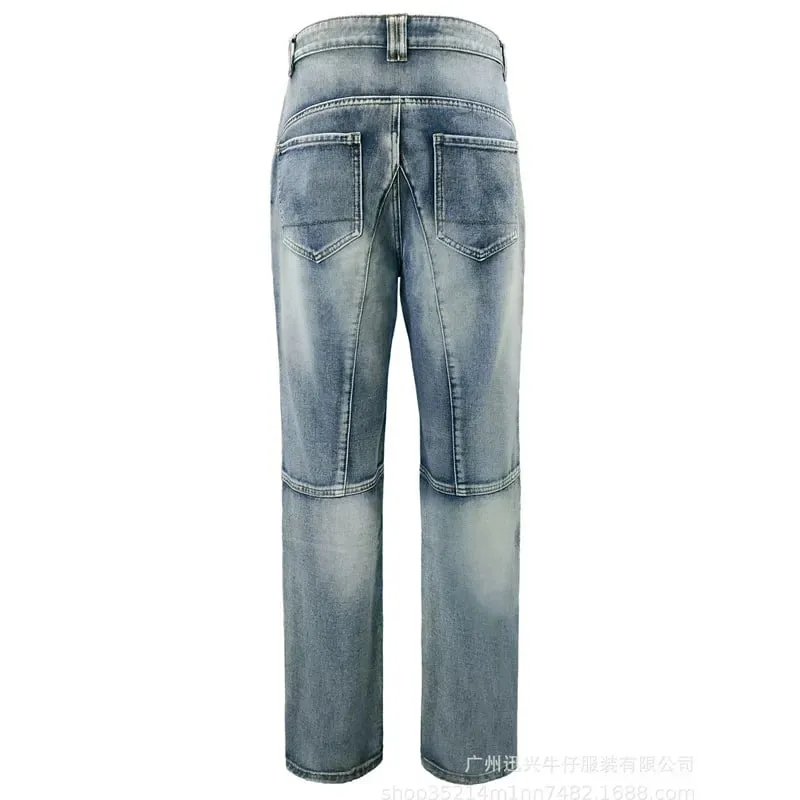Jeans Men Long Pant Denim Pants Zipper Straight Trousers Pockets Splice Slim Fit Hole High Waist Casual Autumn spring 2026