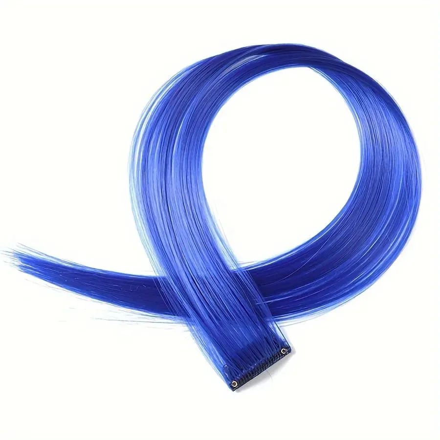 Clip in Hair Extensions 22 Inch Colored Hair Extensions Party Highlights Long Straight Synthetic Hairpieces for Women Kids Girl — image 16