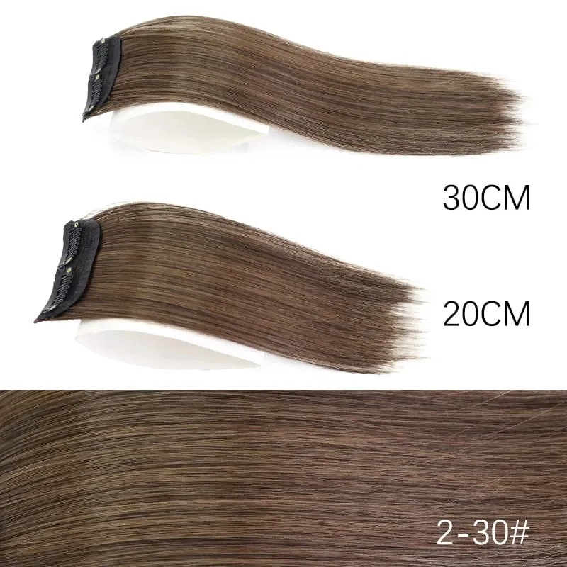 합성 20cm/30cm 보이지 않는 스트레이트 패드 클립 원피스 헤어 익스텐션 탑 사이드 커버 여성용 털이 헤어 피스 — image 8