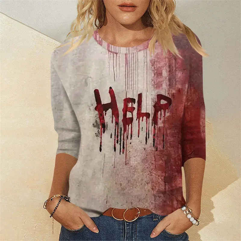 Sweatshirt Grafik Darah Keganasan Rekaan Pesta Halloween Pakaian Wanita Saya Baik Berdarah Wanita Sweater Wanita Seram Pullover Y2k — image 11