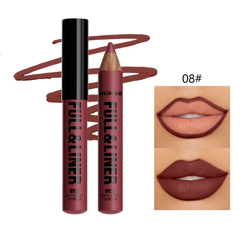 Matter Lipliner-Lippenstift, Holzstift, schneidbar, Lipliner hält lange, klebt nicht an der Tasse, verblasst nicht — image 14