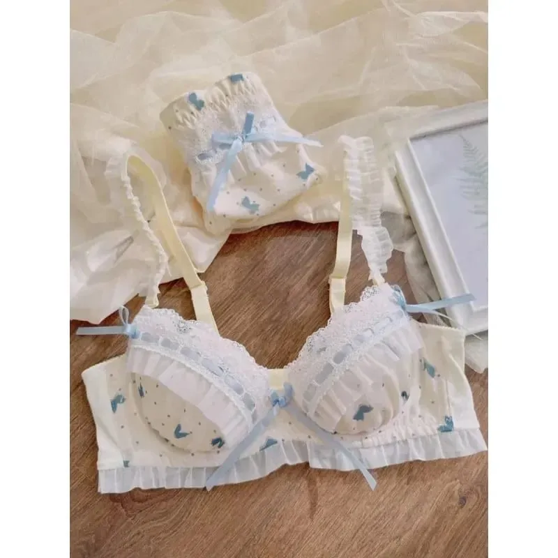 Nippon's Pure Desire Cute Princess Style Thin Cup Bra Set Print Cute Bow Bra Comfortable Lace Underwear Underwear Gothic — image 2