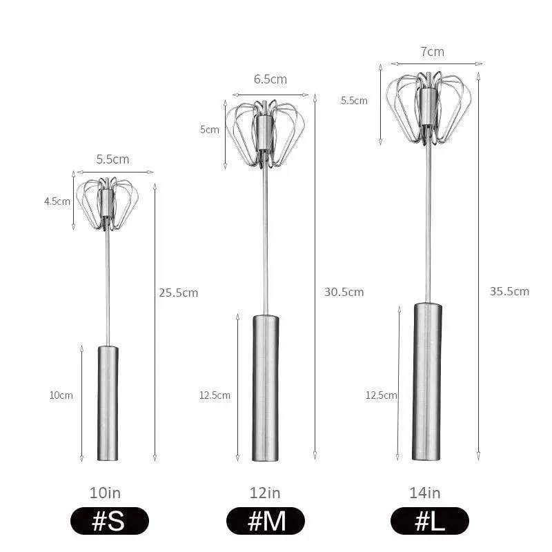 10/12/14inch Stainless Steel Semi Automatic Whisk Blender for Home -Versatile Tool for Egg Beater Milk Frother Hand Push Whisk — image 9