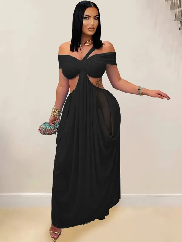 Beyprern Chic Women's Cut Out Layered Irregular Party Dresses Special Occasion Outfits Loose Ruched Night Out Vestidos Clubwear — image 7