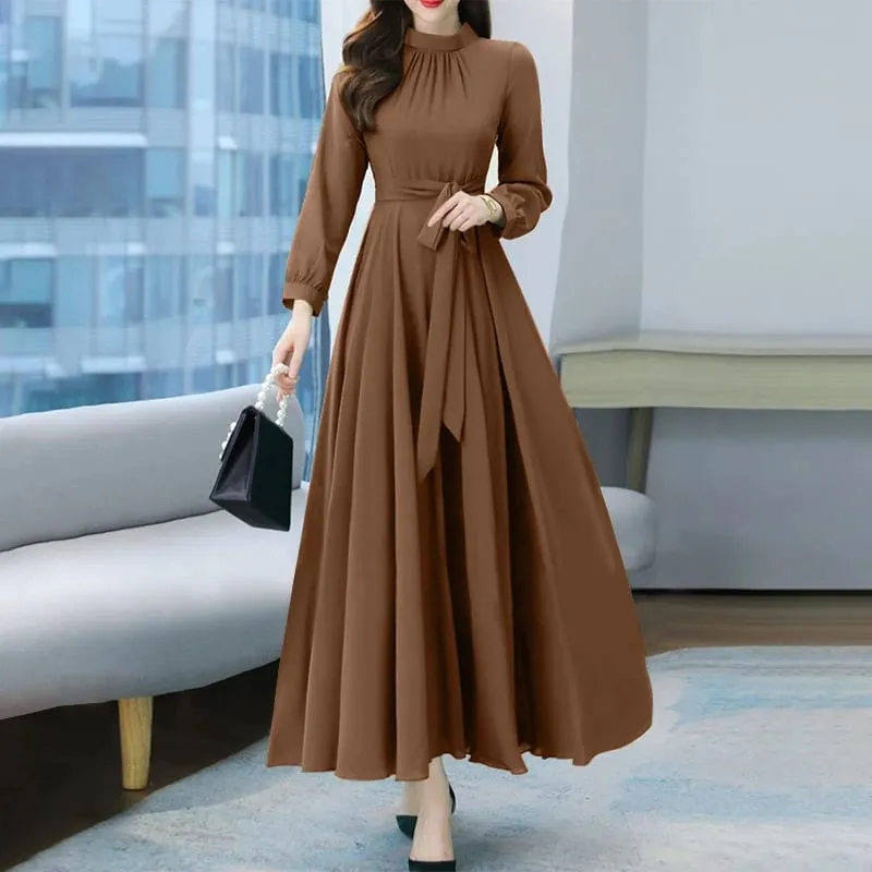 Women Long Sleeve A-line Sundress Spring Long Dress Autumn Solid Party Holiday Maxi Dresses Vestidos Femme Vintage Robe — image 8