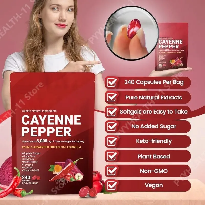 Cayenne Pepper Softgels Doplněk s hroznovým jádrem Červená řepa Kurkuma Vitamíny D3 K2 Bylinný přípravek na podporu zdraví cév nohou — image 4