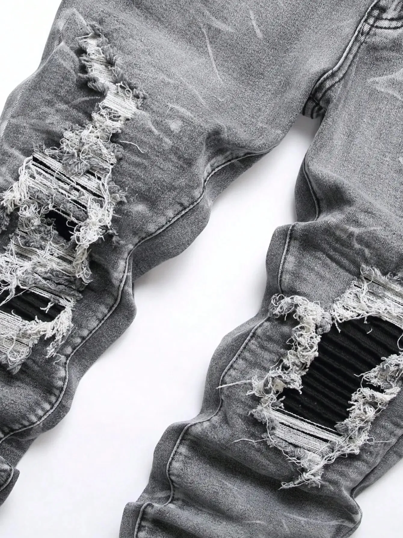 Men‘s Stretchy Denim Jeans Streetwear Tearing Patchwork Holes Ripped Denim Elastic Waist Casual Pants Slim fit Straight Trousers — image 2
