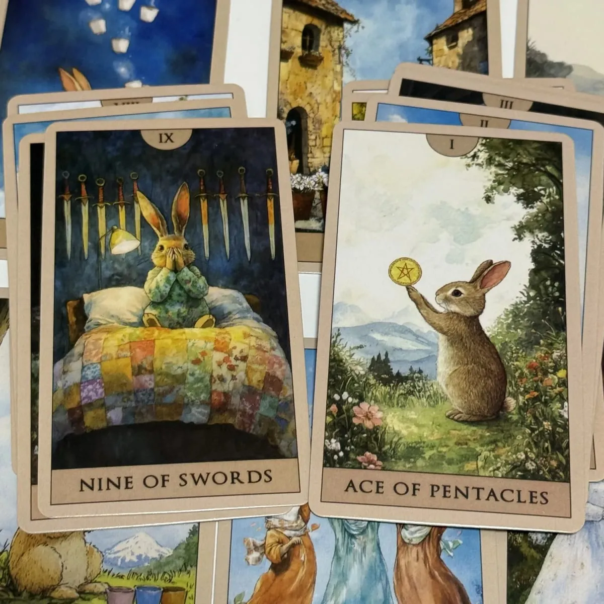 Rabbit Tarot Deck 78pcs Bordspellen Engelse aquarelkaarten Leuke waarzeggerijkaarten — image 6