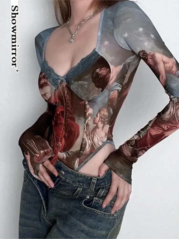 Sexy Gothic Printed Bodysuits Female Summer Clothings Y2K Bodysuit Tops for Women Fairycore Bodis Mujer Party Clubwear — image 5