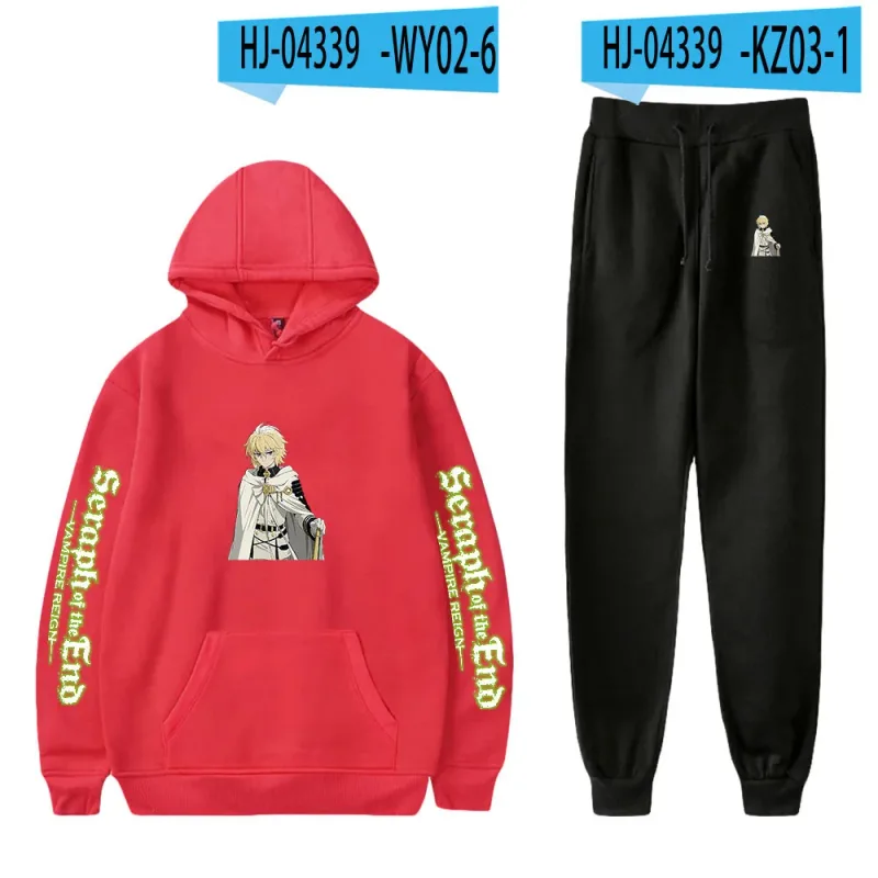 Harajuku cómodo Seraph of the End estampado sudadera pantalones de chándal traje sudaderas con capucha + pantalones traje niños/niñas conjunto de 2 piezas ropa — image 24