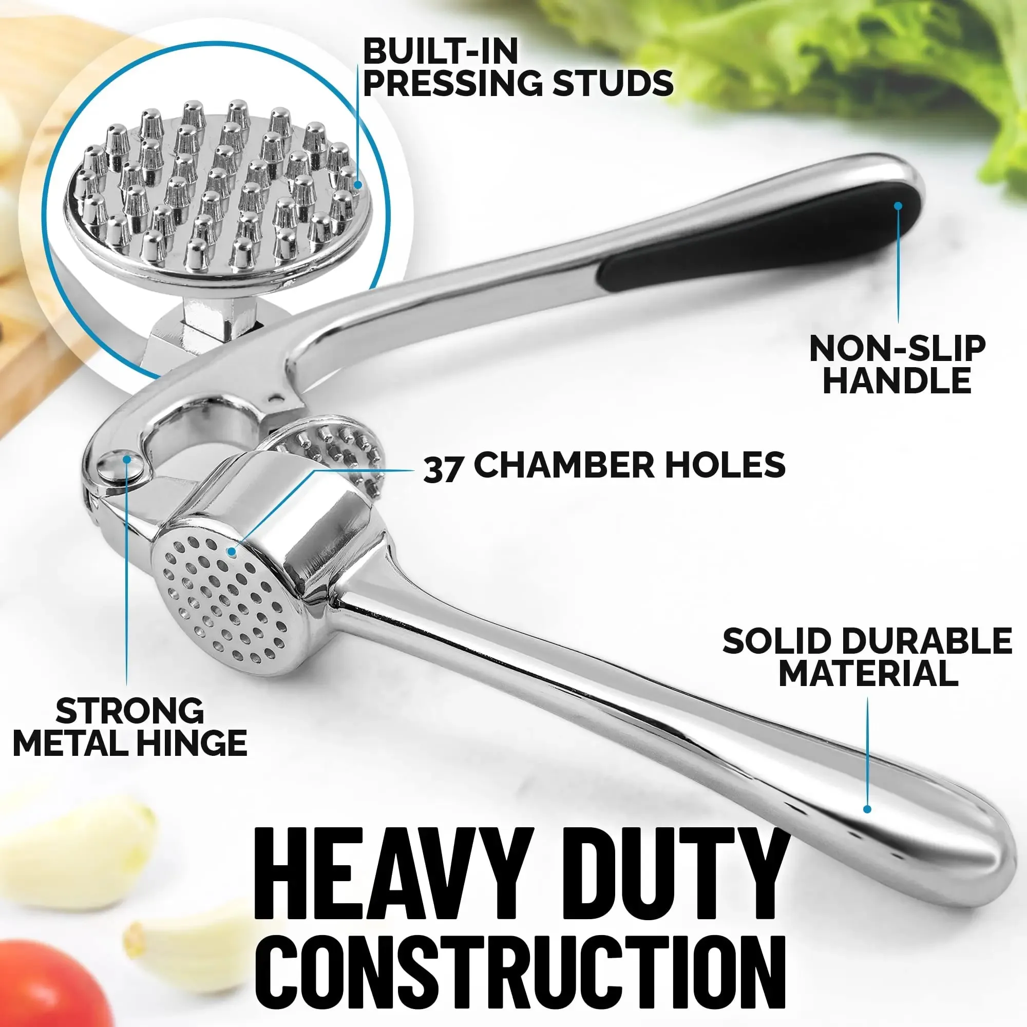 Garlic Press Rocker Zinc Alloy Grinder- Premium Professional Grade Garlic Mincer Crusher Presser Easy Clean Dishwasher Safe — image 7