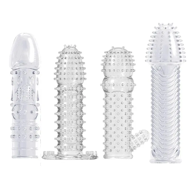 4pcs Delay Penis Sleeve Extension Reusable Condom Male Enlargement Dotted Clit Massage Cock Ring Thorn Vibrating Cover Sex Toys — image 12