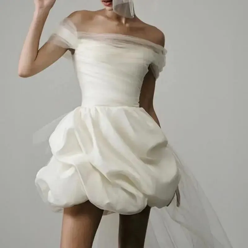 Nové elegantní lehké svatební šaty pro ženy Bílé sexy svatební minišaty se síťovinou na konci Svatební luxusní party vestidos — image 5