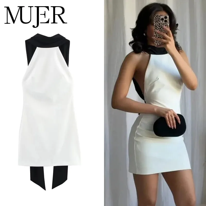 Weißes, rückenfreies, kurzes Kleid für Damen, Neckholder, elegante Partykleider für Damen, schulterfreies Minikleid für Damen, Neu in Kleider für Damen