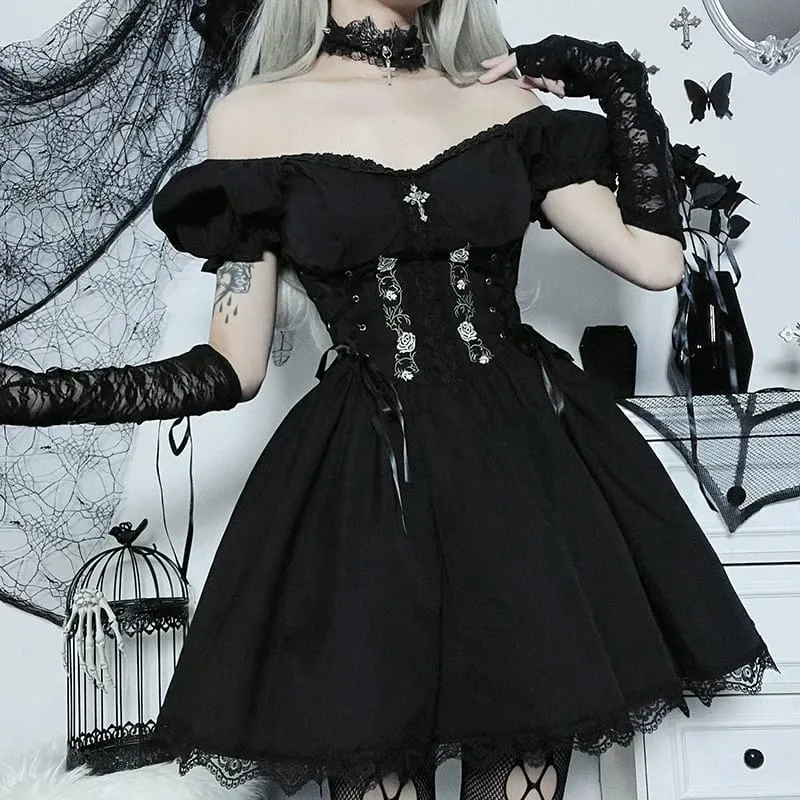 Mall Gothic Emo Jacquard A-line Dresses Goth dress Elegant Grunge Ruched Bandage Partywear Punk Black Women Halloween Club Dress — image 9