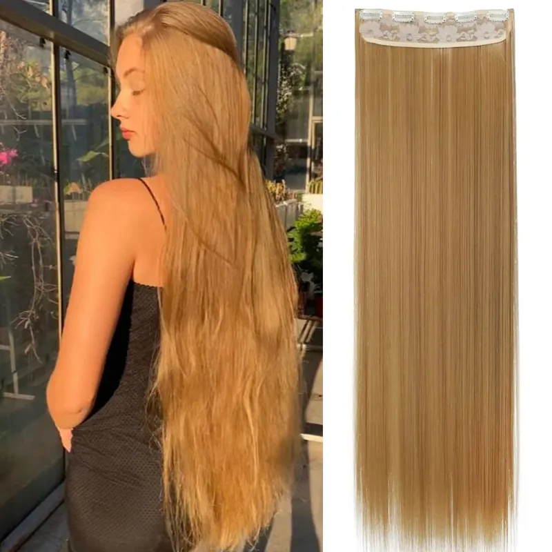 WTB Synthetic 100cm 5 Clip In Hair Extension Heat Resistant Long Straight Black Fake Hairpiece for Women Natural Fake Hair 5 Siz — image 15