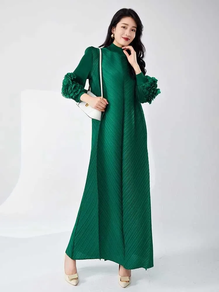 Long Pleated Dress With Ruffles Sleeves Loose Solid Color Stitching Female Party Clothing Summer New Clothes 2DA5900 — image 5