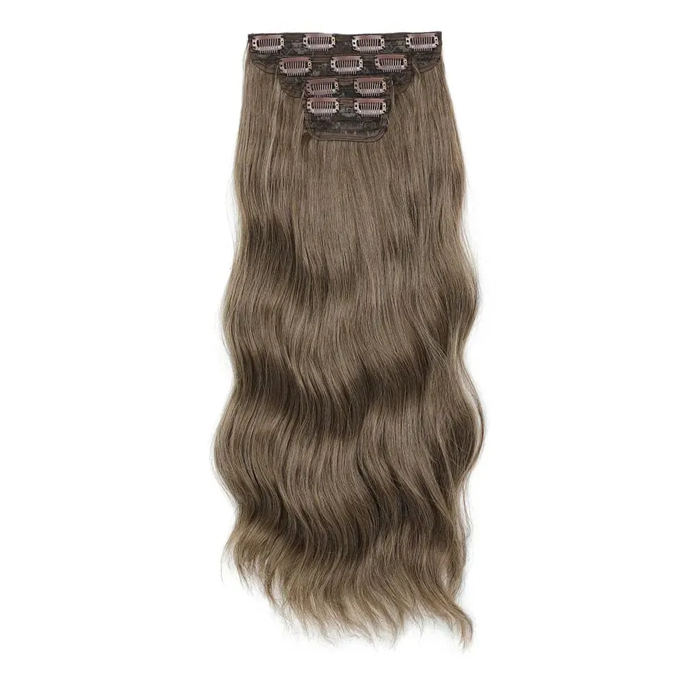 4 pçs/set 11 clipes 22 polegadas 220g ondas de praia clipe em extensões de cabelo loira arenosa champanhe resistente ao calor sintético peruca — image 15