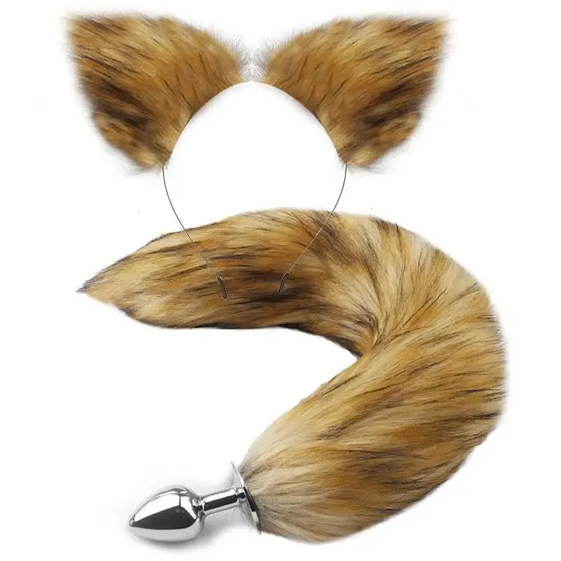 40cm Fox Tail anální kolík plyšové kočičí uši Čelenky Set anální kolík do ocasu Erotické Cosplay Sexuální hračky Ženy Anální masturbace