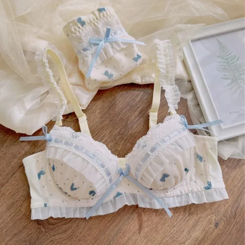 Nippon's Pure Desire Cute Princess Style Thin Cup Bra Set Print Cute Bow Bra Comfortable Lace Underwear Underwear Gothic — image 8
