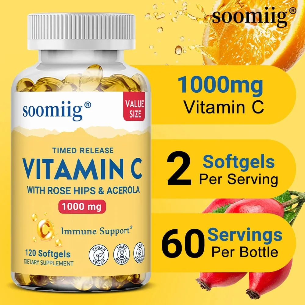 Vitamin C W/Rose Hips & Acerola | 1000mg | Two-Stage Timed-Release Healthy Immune Function Skin Hair & Nails Support | Non-GMO — image 2