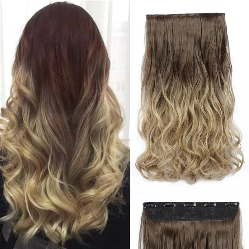24 Inch Ombre Dip Dye Long Curly Clip in Hair Extensions Two Tone Thick Full Head Synthetic Hairpieces (Black to Dark Red) — image 11