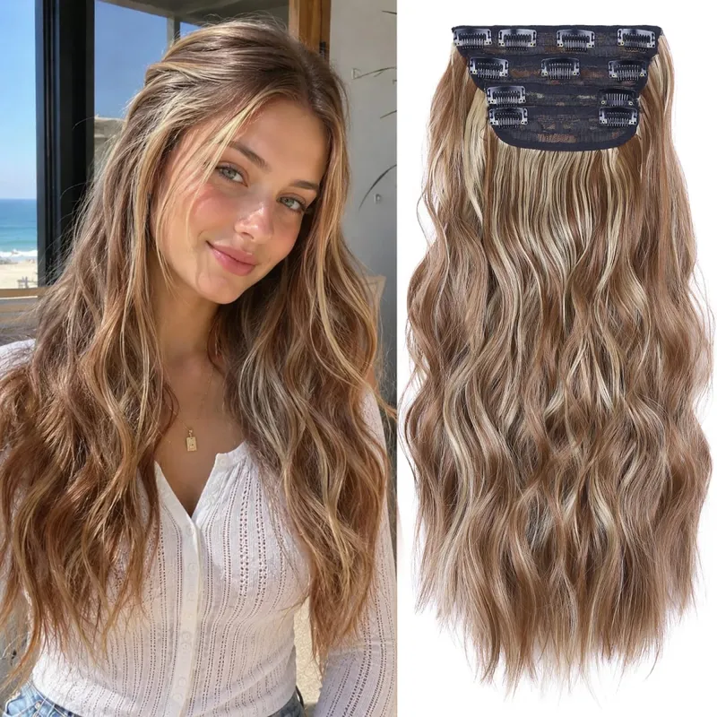 Synthetic Clips In Hair Long Wavy Clip In Hair Extensions 4Pcs/Pack 11Clips In Hair Pieces For Women 20Inch 200G Fake Hairpieces — image 10