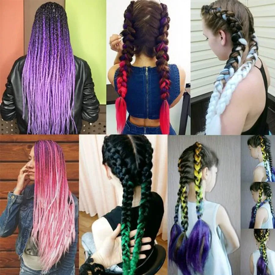 24 Inch Synthetic Jumbo Braid Pure And Ombre Braiding Hair Extensions For Women DIY Jumbo Hair Braids Black Green Gray Brown — image 7
