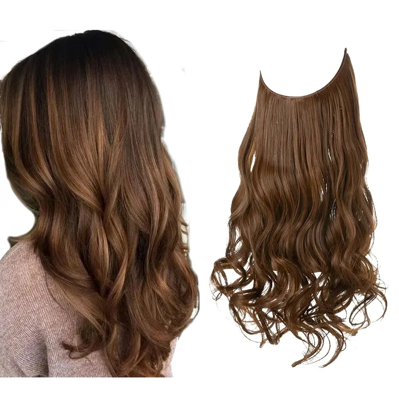Synthetic Hair Extensions No Clips Fake Ombre Pink Blonde Brown Black Natural Wavy False Hair Piece For Woman — image 26