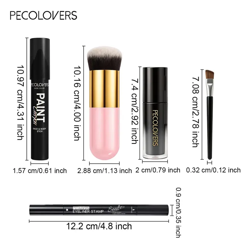 8PCS Halloween Gothic Facial Body Painting Suit Multi-color Paint Pen Star Eyeliner Pen Black Lipstick and Two Makeup Brushes — image 4