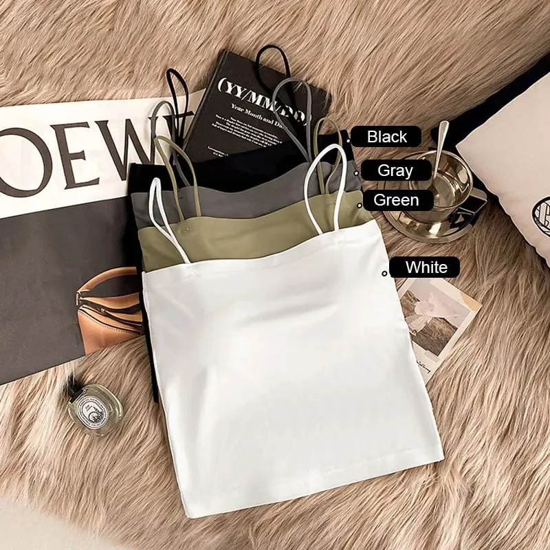 2PCS/Lot Ice Silk Beauty Back Camisole Top For Women with Chest Pad Fixed Cup Inner Wear Outer Wear Summer Female Bandeau — image 3