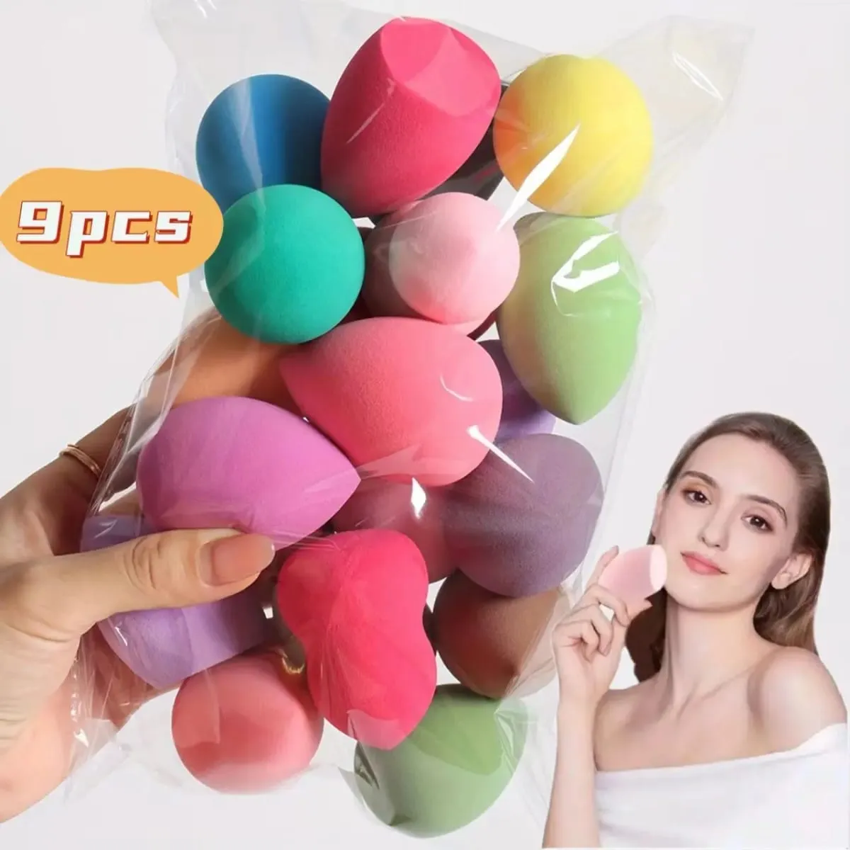 9Pcs Latex-Free Makeup Sponges Set Wet/Dry Blending Sponge for Liquid Cream Powder All Skin Types Random Colors/Shapes — image 2